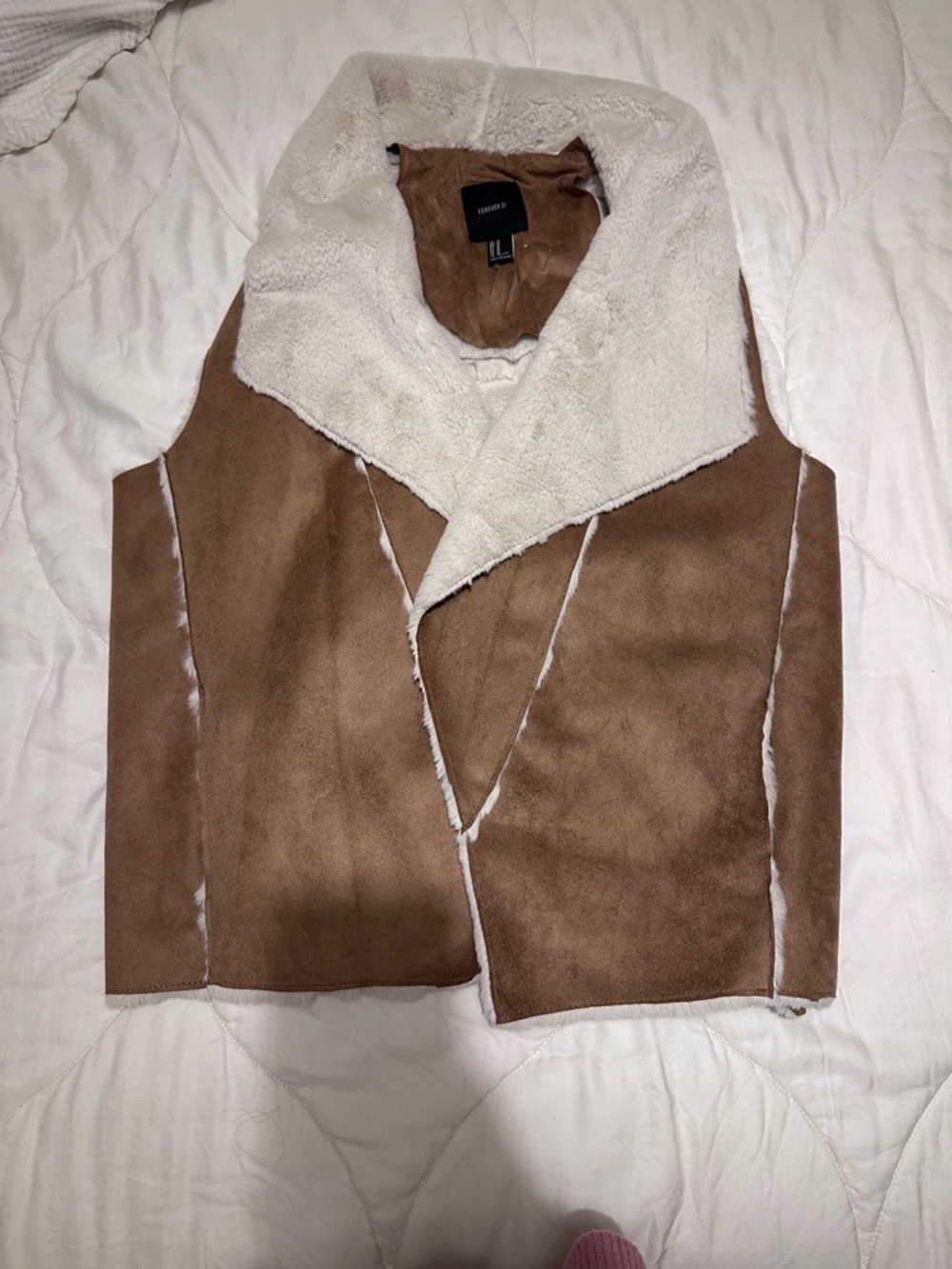 Forever 21 Brown Faux Suede Vest with Cream Faux Shearling